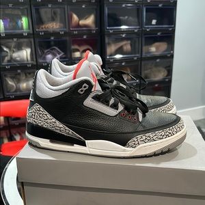 Black and Gray Sneakers with Red Accents Jordan 3 2018